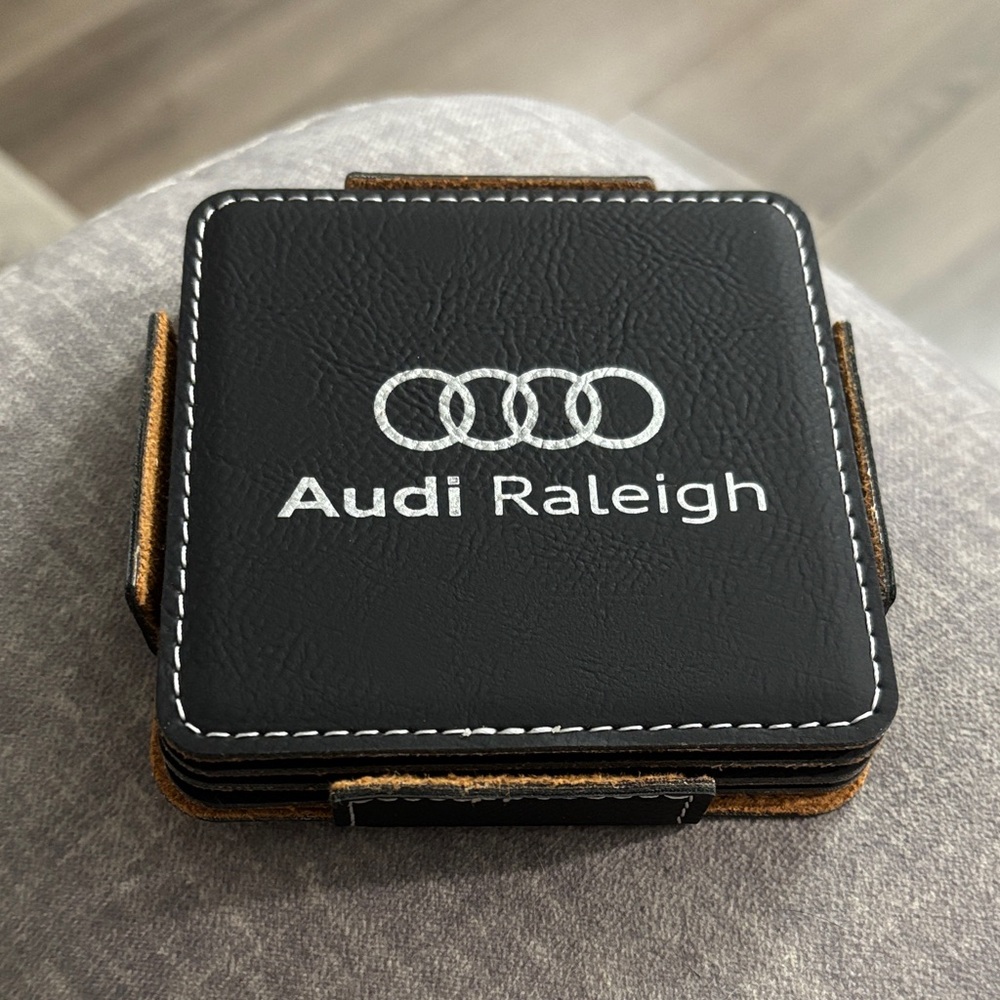 Audi Raleigh Black Leather Coasters